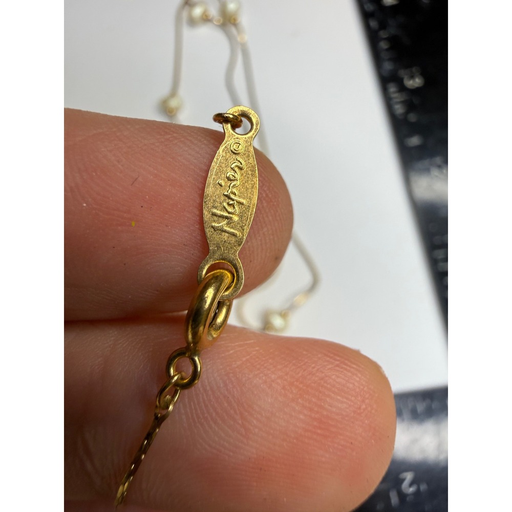 Napier Gold Tone Faux Pearl Station Necklace 30 Inch Snake Chain Classic Jewelry - Picture 2 of 3